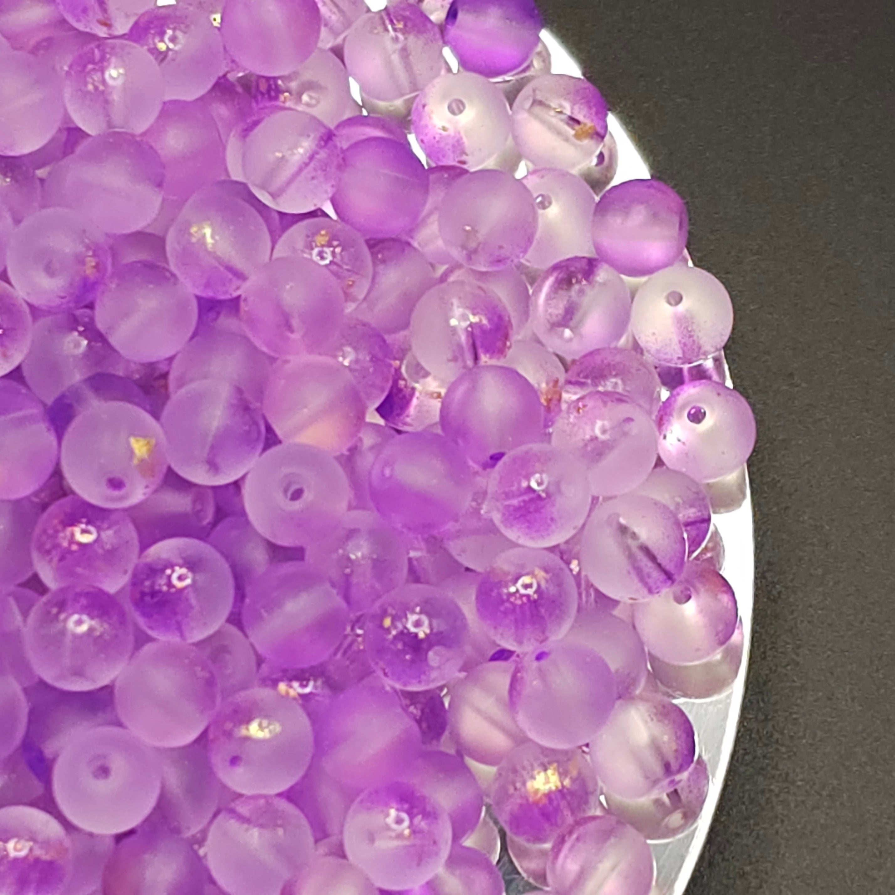 8mm Medium Purple Frosted Glass Beads for Jewellery Making