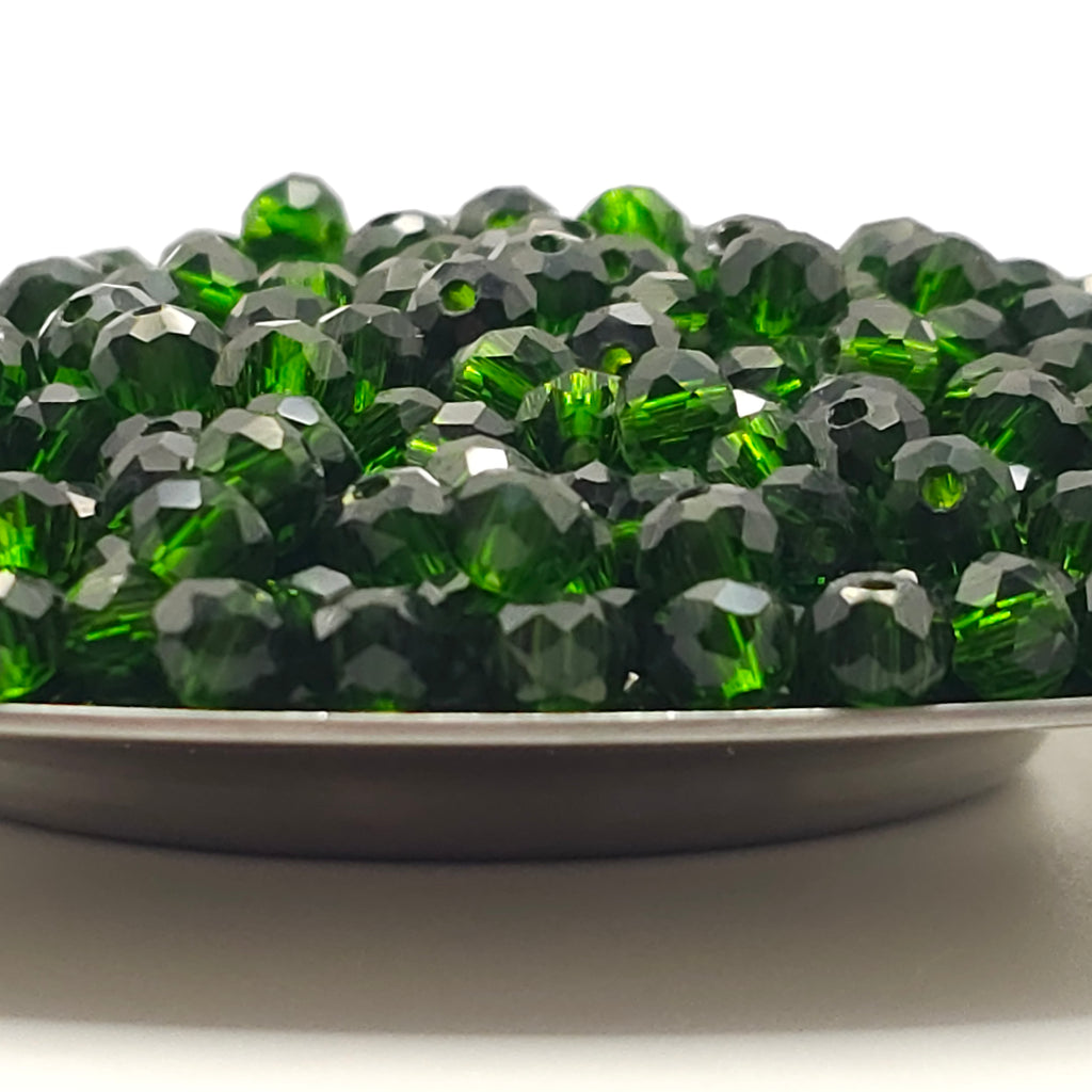 Dark Green Faceted Crystal Glass Rondelle Beads
