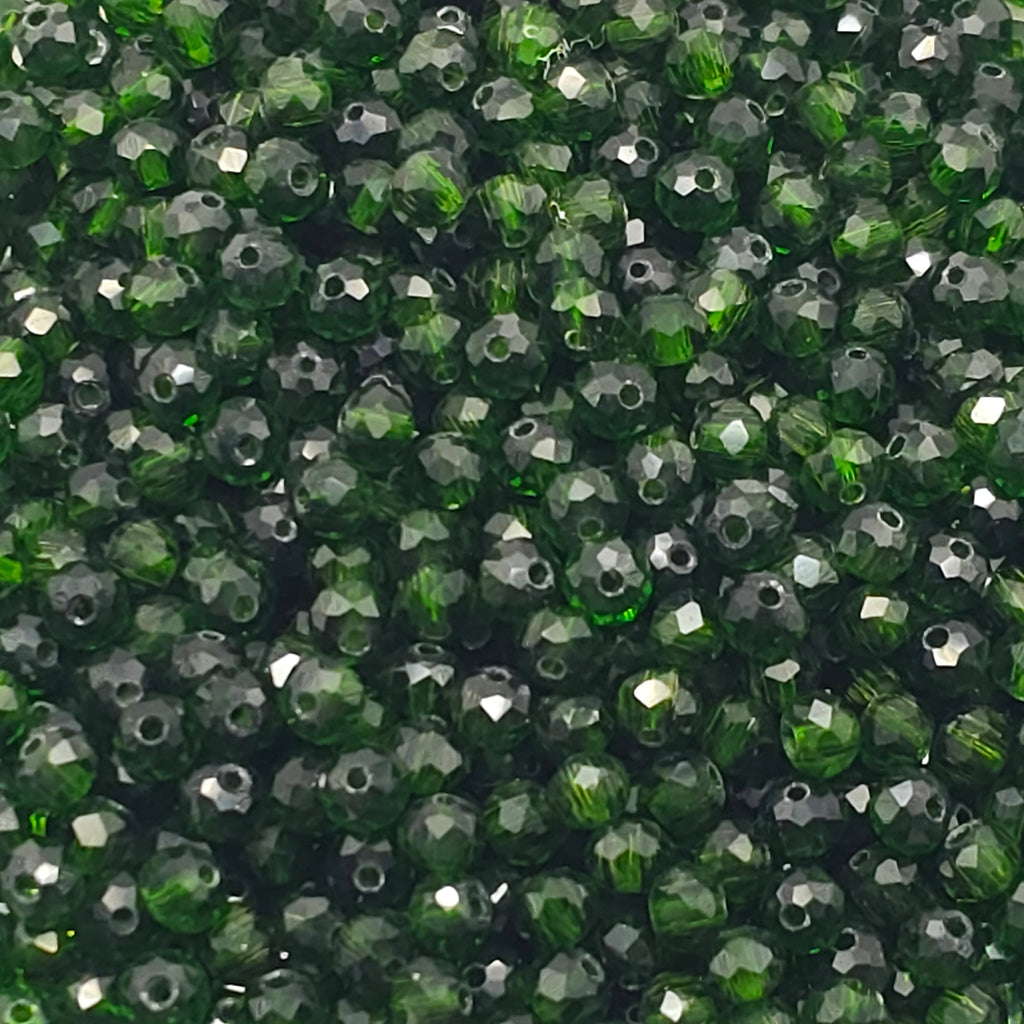 Dark Green Faceted Crystal Glass Rondelle Beads