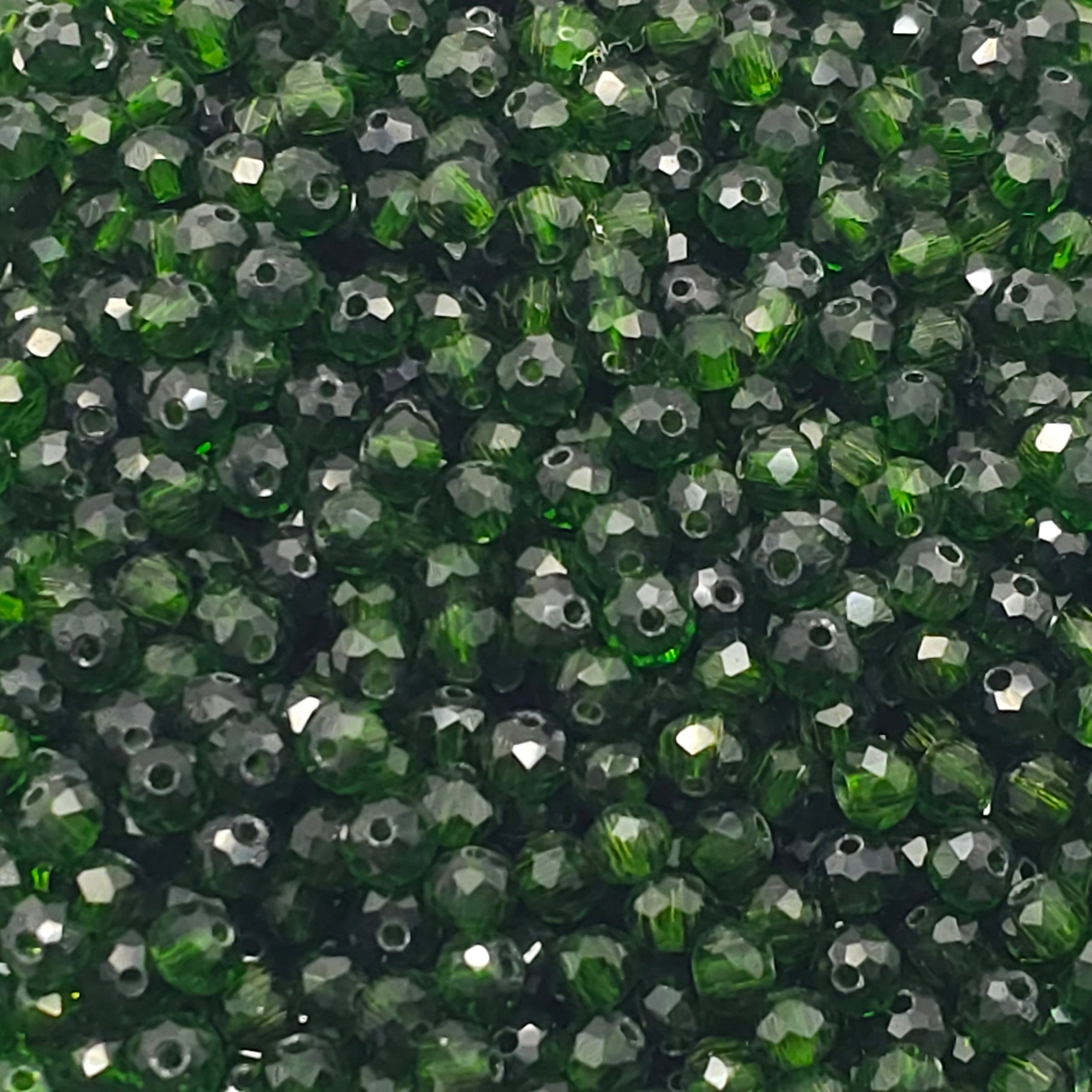 Dark Green Faceted Crystal Glass Rondelle Beads