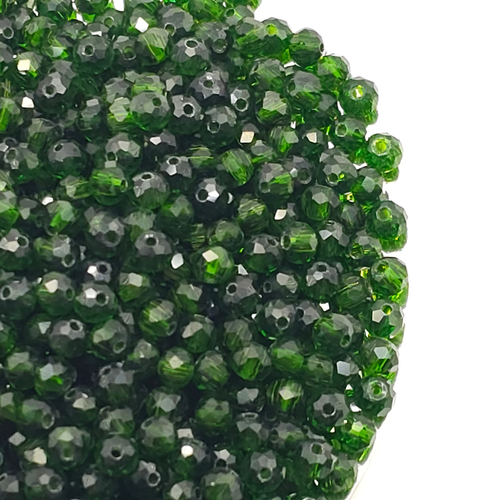 Dark Green Faceted Crystal Glass Rondelle Beads