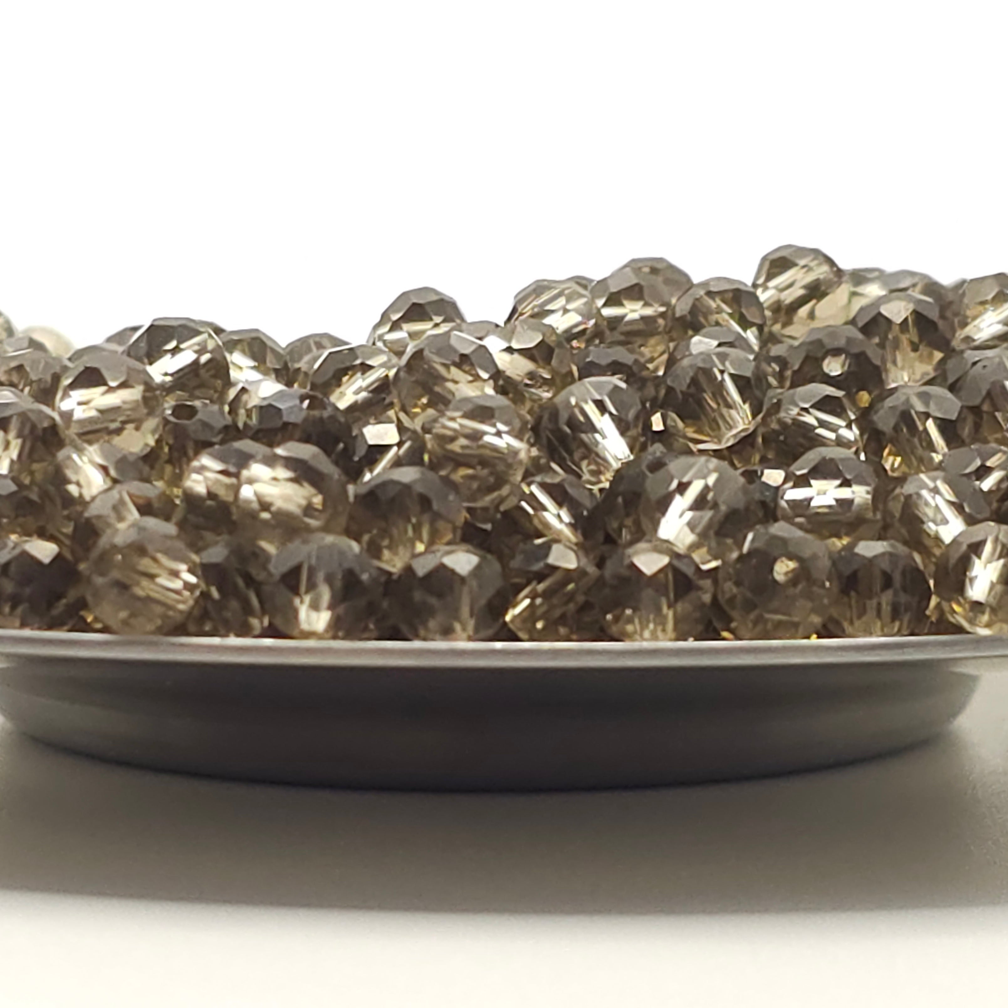 Grey Faceted Crystal Glass Rondelle Beads