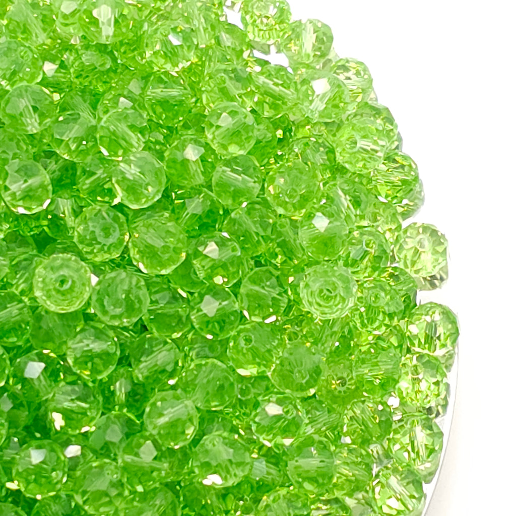 Pale Green Faceted Crystal Glass Rondelle Beads