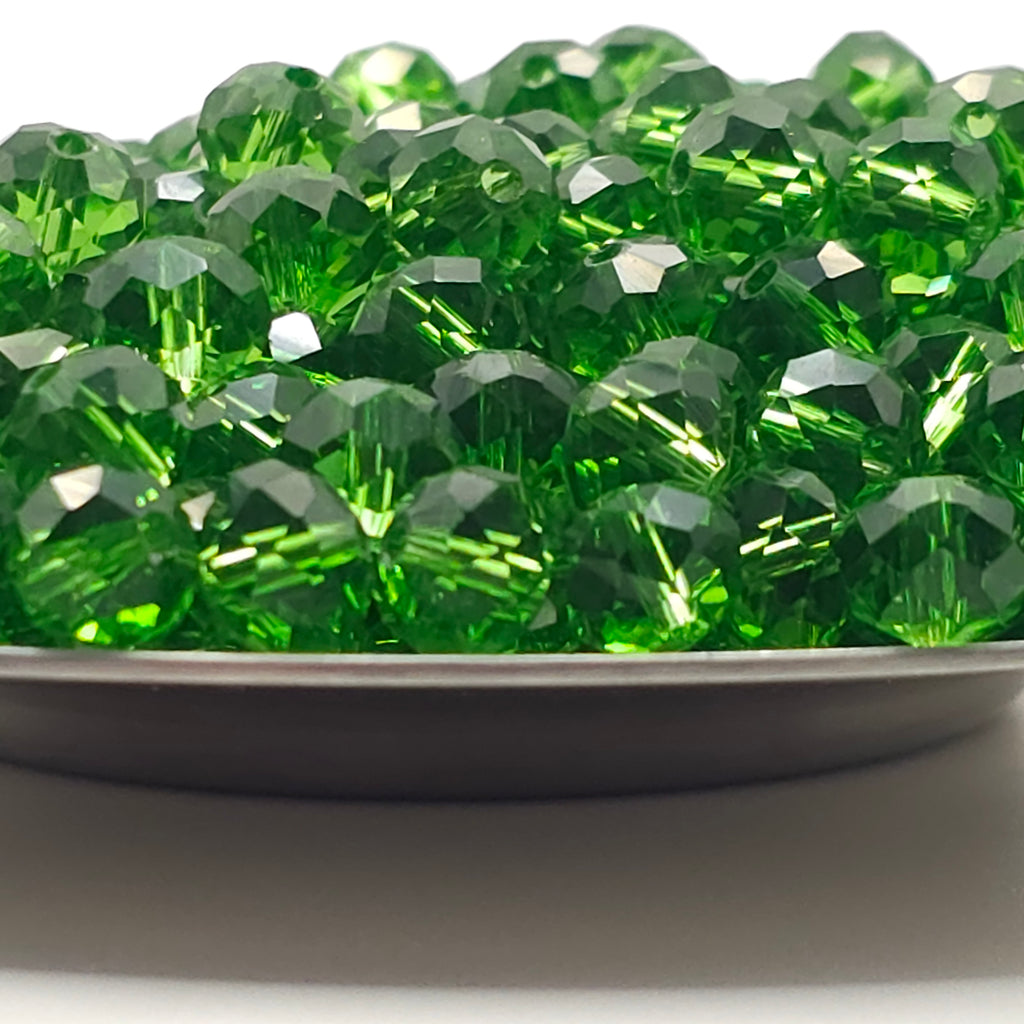Lime Faceted Crystal Glass Rondelle Beads