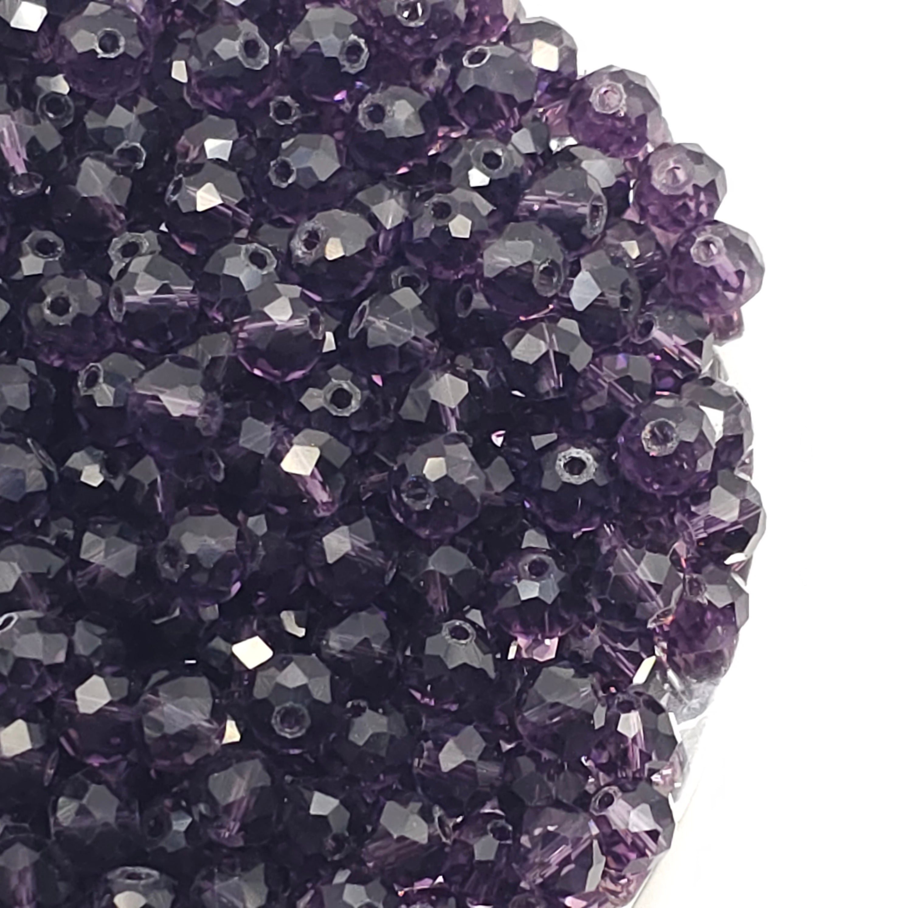 Medium Purple Faceted Crystal Glass Rondelle Beads