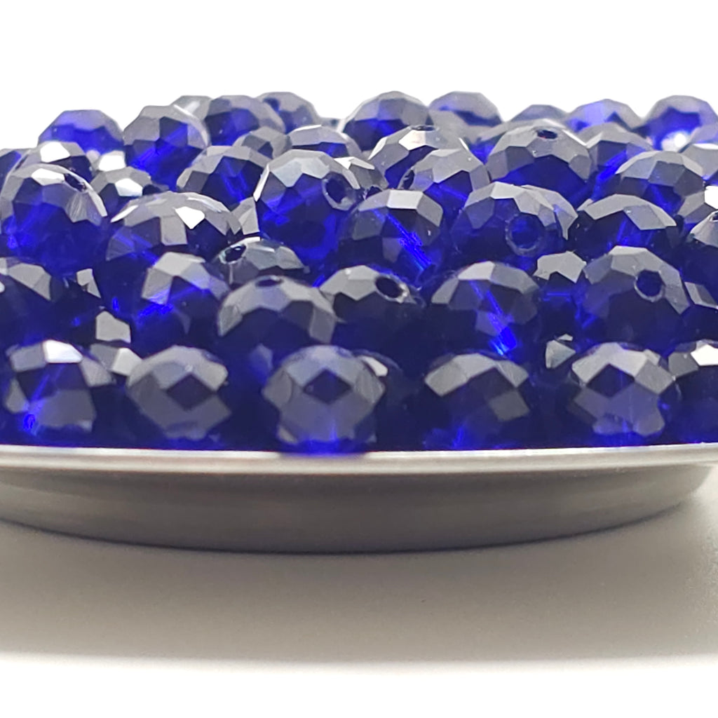 Blue Faceted Crystal Glass Rondelle Beads