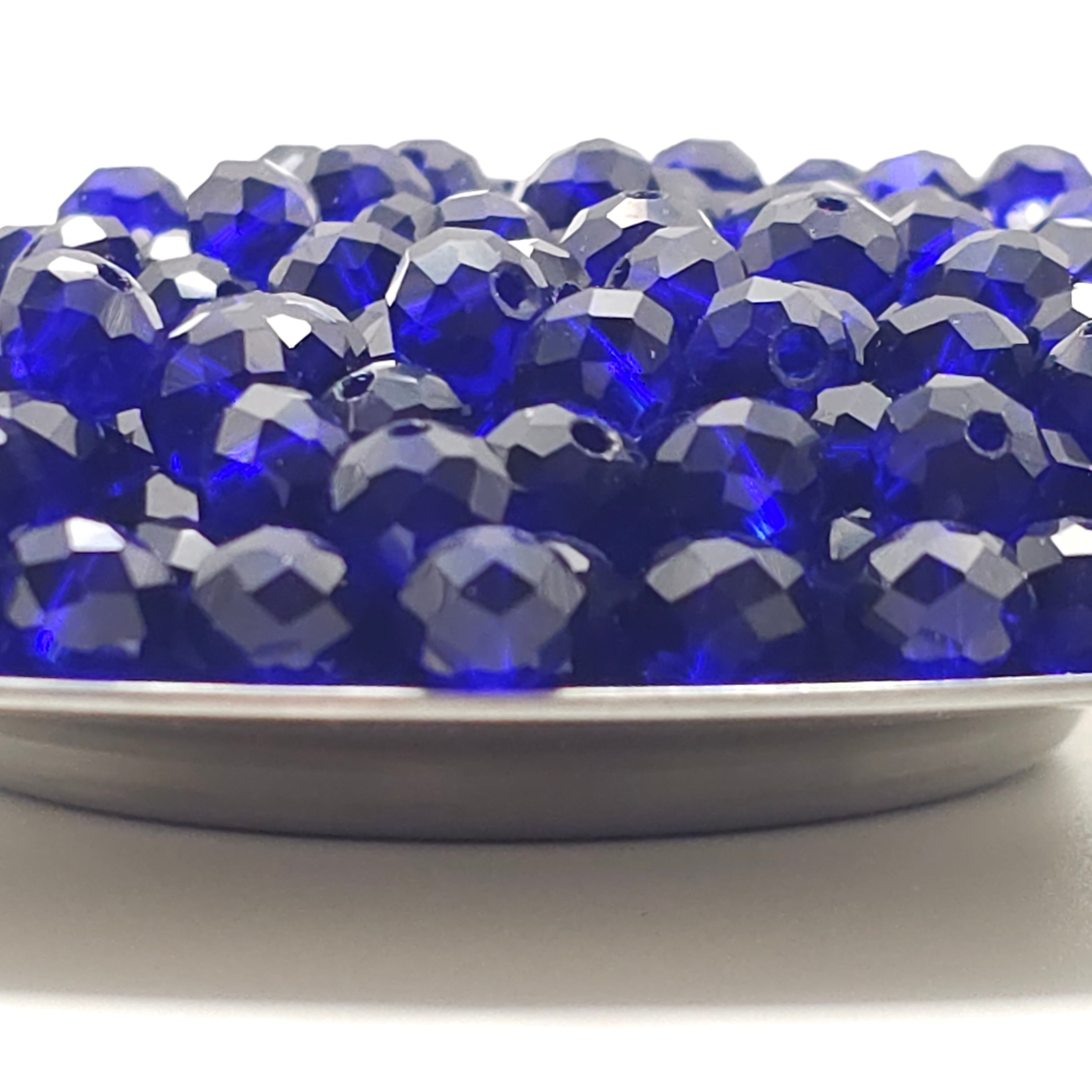 Blue Faceted Crystal Glass Rondelle Beads