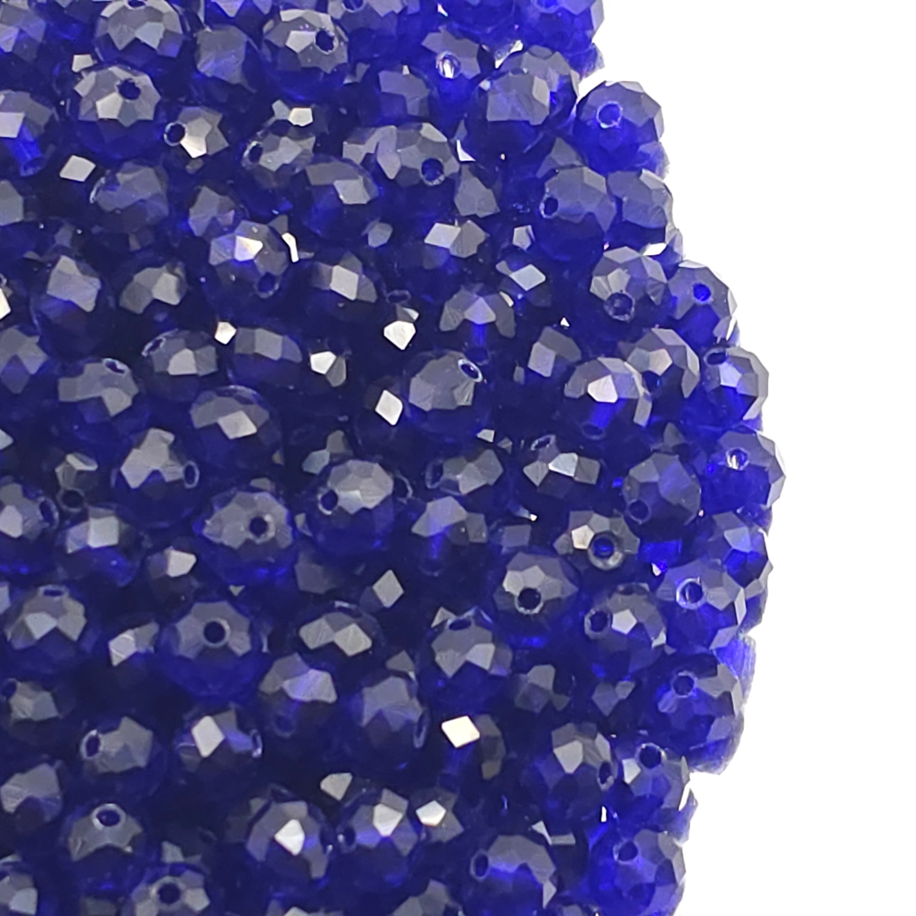 Blue Faceted Crystal Glass Rondelle Beads