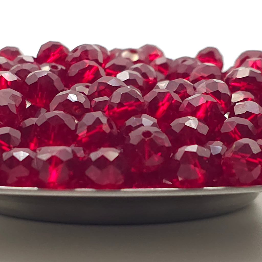 Fire Brick Faceted Crystal Glass Rondelle Beads