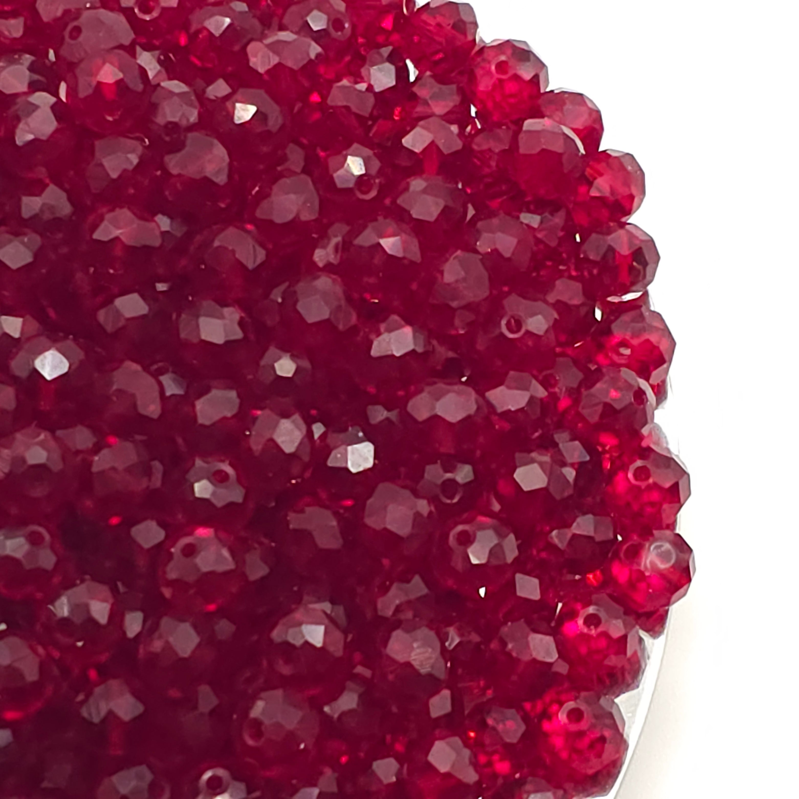Fire Brick Faceted Crystal Glass Rondelle Beads