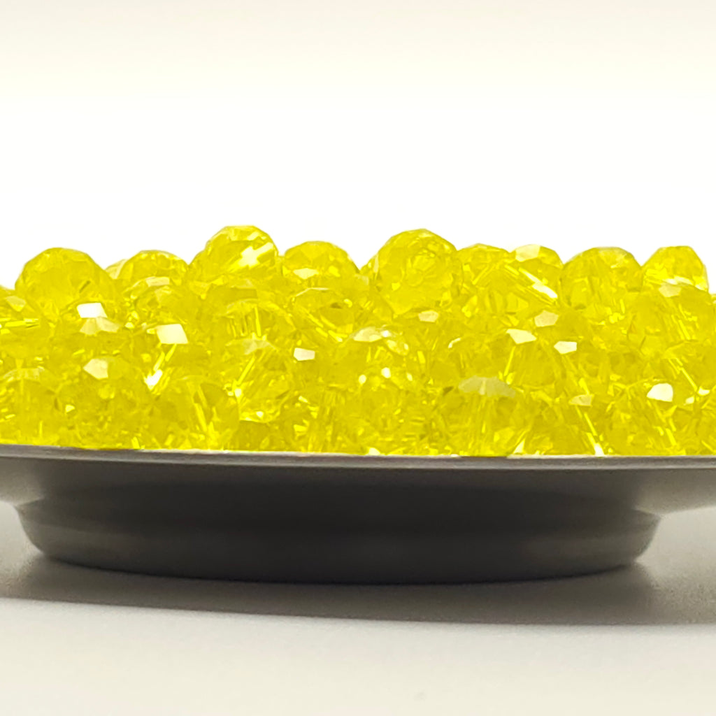 Bright Yellow Faceted Crystal Glass Rondelle Beads
