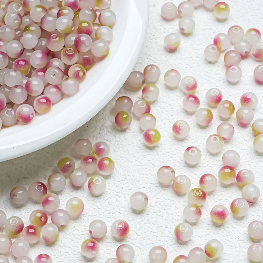 Begonia Pink glossy gradient beads with a soft shine. Warm and perfect for romantic handmade jewellery.