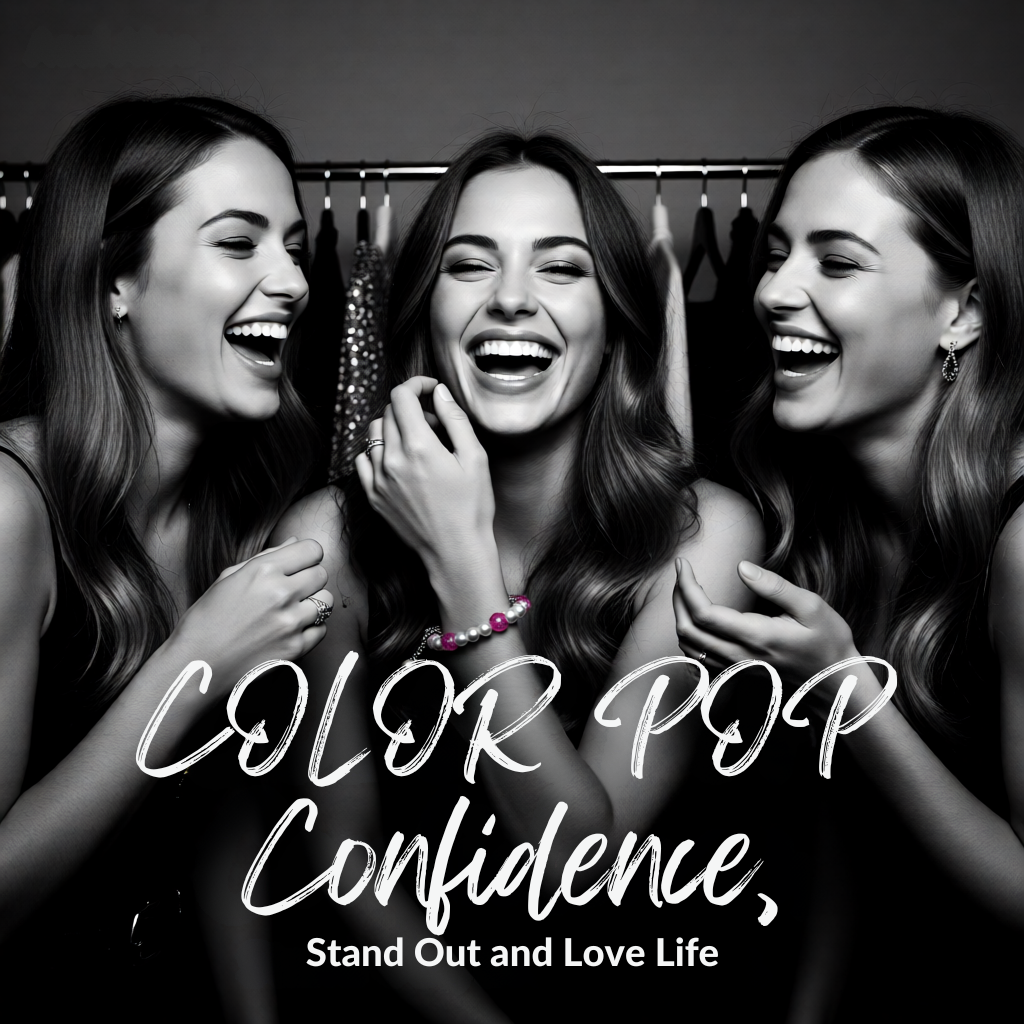 Three women laughing together with 'Color Pop Confidence' text overlay.