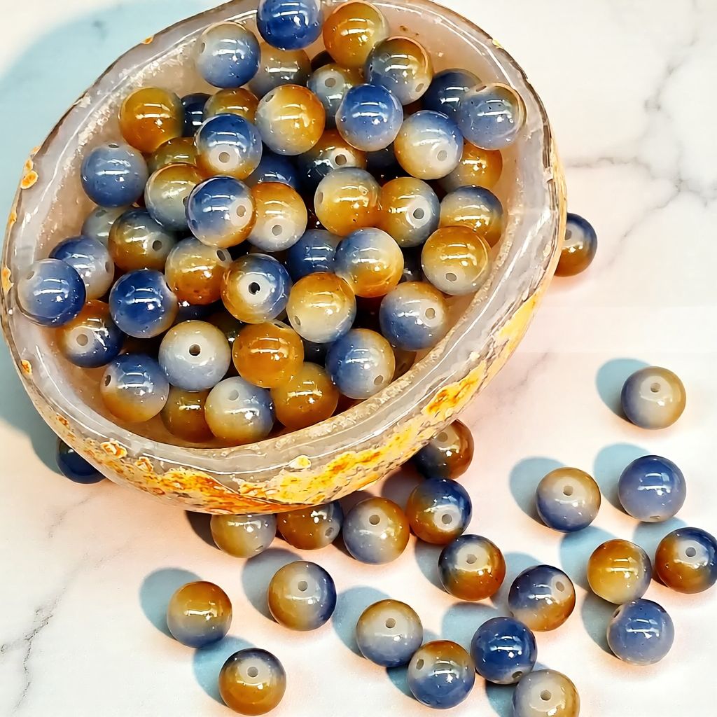 Wukong Blue gradient glossy beads with a rich shine. Bold and perfect for premium handmade jewellery.