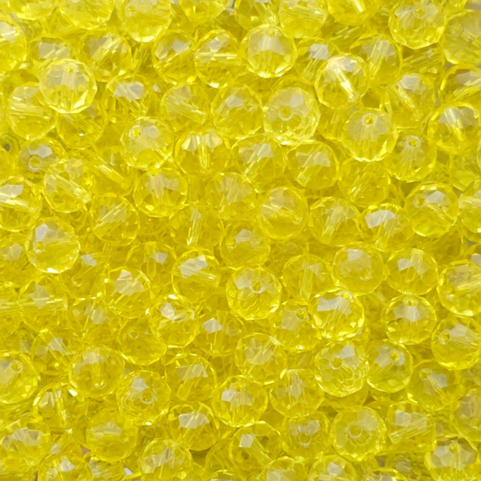 Bright Yellow Faceted Crystal Glass Rondelle Beads