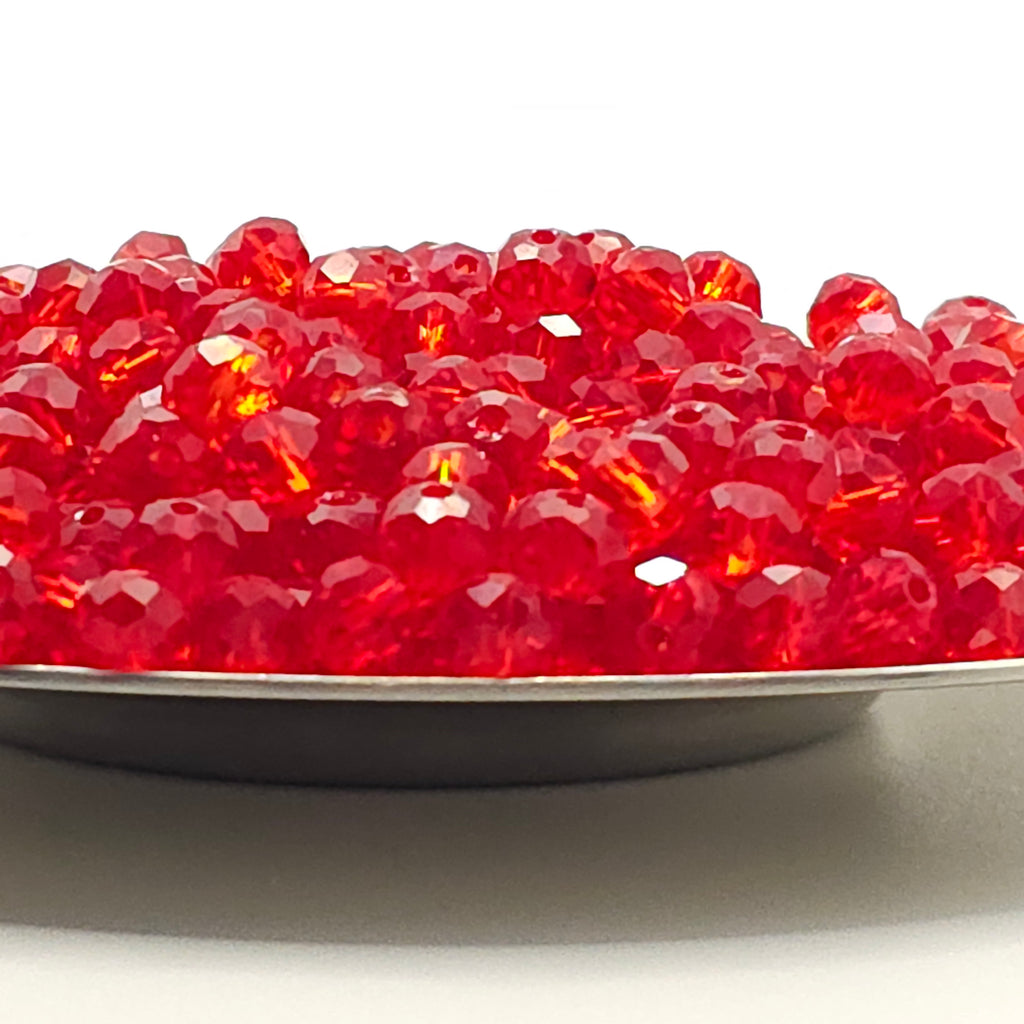 Red Faceted Crystal Glass Rondelle Beads